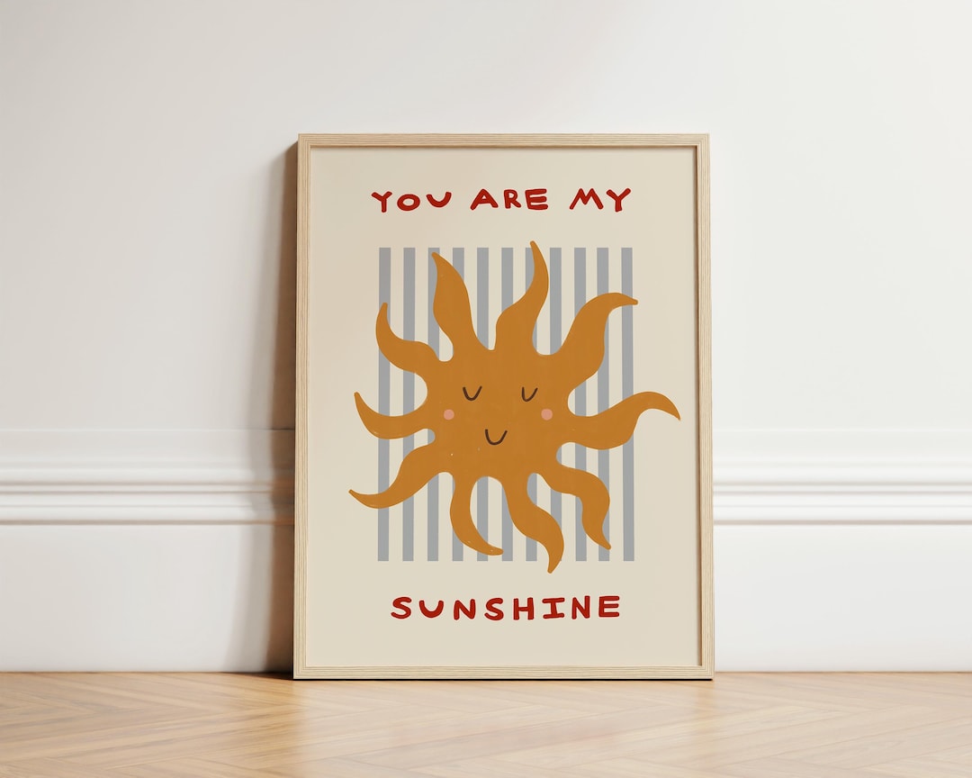 You Are My Sunshine Print, Toddler Room Print, Blue Stripes, Sun Illustration Wall Art, Nu