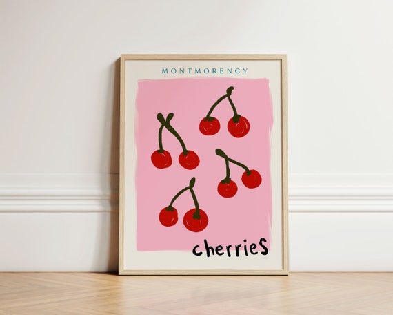 Cherries Print, Cherry Poster, Kitchen Poster, Fruit Print, Abstract Poster, Kitchen Decor, Kitchen Wall, Kitchen Gallery Wall, UNFRAMED