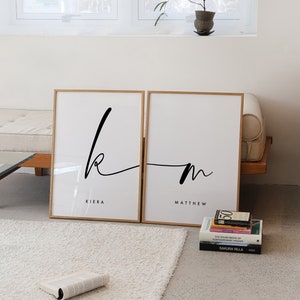 Impressão de iniciais personalizadas, ideia de presente para casais, impressão para casa, impressão de iniciais de união, impressões minimalistas, nomes personalizados, impressão de parede, quarto, SEM MOLDURA