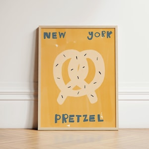 New York Pretzel Print, Foodie Print, Trendy Cooking Print, Retro Kitchen Poster, Butter Yellow Decor, Kitchen Illustration Art, UNFRAMED