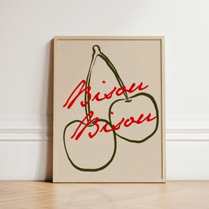 Cherries Print, French Print, Retro Cherries Print, Vintage Poster, Cherry Fruit Wall Art, Typography Poster, Wall Art Print, UNFRAMED