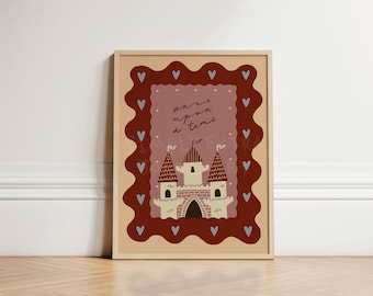 Once Upon a Time Nursery Print, Princess Castle Wall Art, Fairytale Kids Room Decor, Girls Bedroom Decor, Storybook Poster, Whimsical Art
