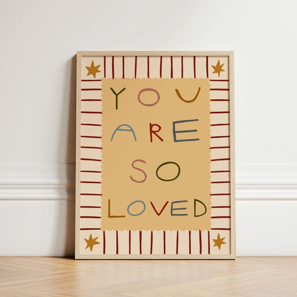You Are So Love-print, kinderkamerprint, peuterslaapkamer, illustratie muurkunst, kunst aan de muur kinderkamer, eclectische kinderkamerprint, speelkamer, INGELIJSTE
