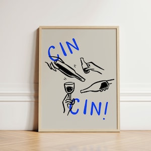 Trendy Cin Cin Poster, Ink Bleed Style, Cheers Print, Wine Print, Wine Glasses, Cin Cin, Trendy Poster, Retro Art, Kitchen Print, UNFRAMED