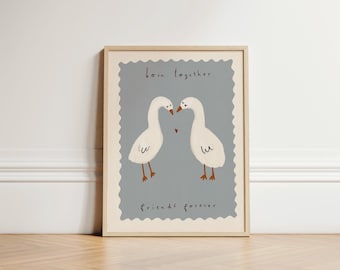 Twin Ducks Nursery Print, Twins Nursery Illustration Print, Twins Wall Art, Twins Baby Shower Gift, Nursery Wall Art, Twins Bedroom UNFRAMED
