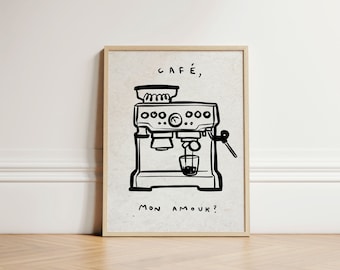 Cafe Mon Amour Print, Coffee Poster, Kitchen Wall Art, Kitchen Decor, Aesthetic Wall Art, Apartment Wall Art, Trendy Kitchen Print, UNFRAMED