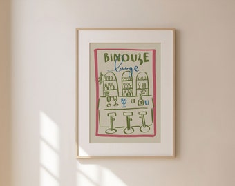 Binouze Lounge Print, Trendy Kitchen Print, Quirky Wall Art, Bar Poster, French Print, Kitchen Decor, Apartment Wall Decor, UNFRAMED