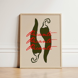 Chillies Print, Illustration Wall Art, Kitchen Poster, Retro Print Wall Decor, Kitchen Print, Cooking Hand Drawn Kitchen Prints, UNFRAMED