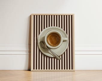 Stripes Coffee Print, Coffee Poster, Illustration Kitchen Wall Art, Kitchen Print, Aesthetic Wall Art, Cafe Wall Art, Coffee Wall, UNFRAMED