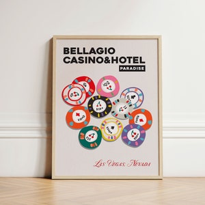 Las Vegas Print, Ink Bleed Style, Bellagio Casino Print, Las Vegas Nevada, Casino Poster, Casino Chips, Quirky Trendy Wall Art, UNFRAMED