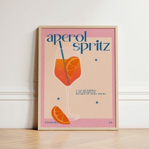 Póster retro de Aperol Spritz, póster retro de cóctel, impresión de cóctel, impresión de Aperol Spritz, póster retro, impresión de carrito de bar, impresión de cocina SIN MARCO