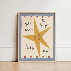You Shine heller Druck, Stern Kinderzimmer Druck, Illustration Wandkunst, Kinderzimmer Wandkunst, Boho Kinderzimmer Dekor, Kinderzimmer, süße Kinder Kunst, UNGERAHMT