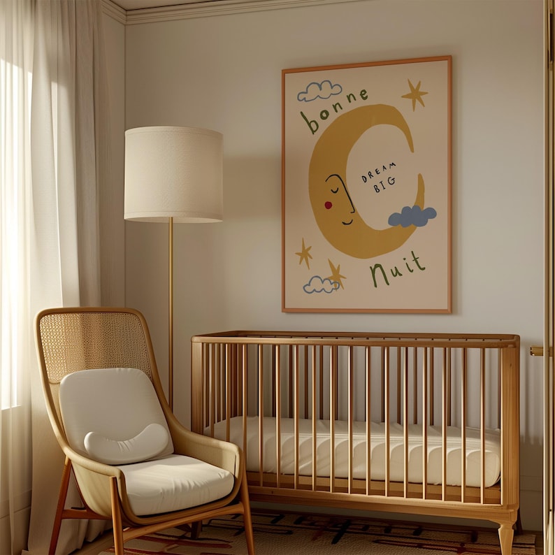 Dream Big Print, Moon Nursery Print, Illustration Wall Art, Nursery ...