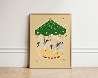 Carousel Nursery Print, Children's Whimsical Wall Art Print, Nursery Circus Decor, Nursery Kids Room Art, Toddler Bedroom Art UNFRAMED