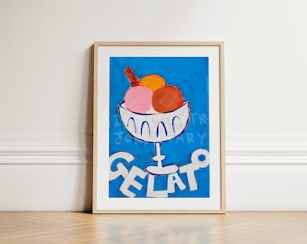 Ice Cream Wall Art Print, Colourful Dessert Painting, Hand Painted Pop Art, Modern Kitchen Decor, Gelato Painted Artwork, UNFRAMED