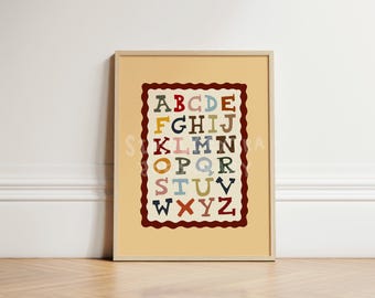 Alphabet Wilder Westen Wand Kunstdruck – Buntes ABC Poster für Kinderzimmer, Kinderzimmer oder Spielzimmer – Lernbuchstaben Lerndekoration UNGERAHMT