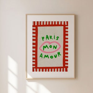 Paris Mon Amour Print, Colourful Wall Art, Preppy Wall Decor, Colourful Home Decor, French Aesthetic Decor, Gallery Wall Home Inspo UNFRAMED