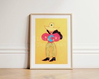 Hand Painted Colourful Cowgirl Art Print for Kids Room – Cowboy Wall Art Print, Yeehaw Wall Art, Wall Art Ideas, Nursery Print UNFRAMED