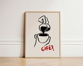 Trendy Café Poster, Ink Bleed, Coffee Print, Café Coffee Print, Coffee Cup, Café, Trendy Poster, Art Print, Kitchen Print, Wall Art UNFRAMED