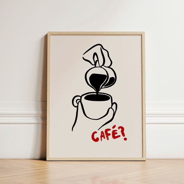 Trendy Café Poster, Ink Bleed, Coffee Print, Café Coffee Print, Coffee Cup, Café, Trendy Poster, Art Print, Kitchen Print, Wall Art UNFRAMED