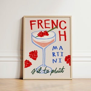 Impression martini français, impression d'art mural, art mural cocktail, impression de cuisine, impression murale, décoration d'intérieur, impression Français, décoration murale, sans cadre