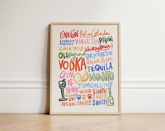 Cocktail Drinks Print, Print Wall Art, Bar Prints, Kitchen Prints, Wall Print, Home Decor, Colourful Print, Wall Decor, Home Inspo, UNFRAMED