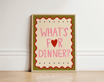 What's For Dinner Print, Kitchen Wall Art, Kitchen Art, Colourful Prints, Kitchen Print, Dining Room Prints, Typography Print, UNFRAMED