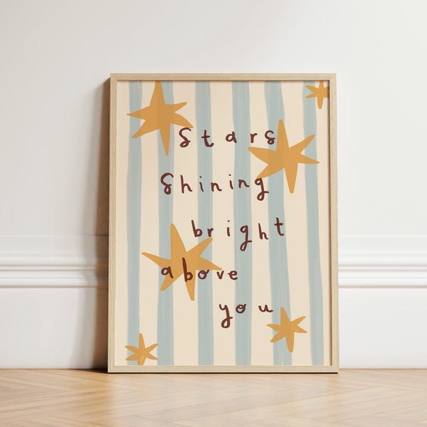 Sterren helder boven je print, print sterrenkwekerij, illustratie muurkunst, kunst aan de muur kinderkamer, boho kinderkamer decor, kinderkamer, schattige kunst, INGELIJSTE