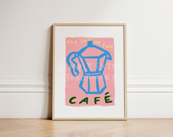 Moka Pot Coffee Print, Cafe Wall Art, Retro Kitchen Decor, Coffee Poster, Italian Coffee Art, Colorful Kitchen Print, UNFRAMED PRINT