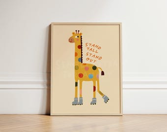 Giraffe Nursery Wall Art Print, Nursery Decor, Kids Affirmation, Hand Drawn Nursery Print, Toddler Room Art, Kids Room Art Prints, UNFRAMED