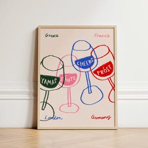 Cheers Glasses Print, Cin Cin Poster Art Print, Kitchen Prints, Bar Cart Wall Decor, Colourful Glasses Drinks, Kitchen Wall Art, UNFRAMED