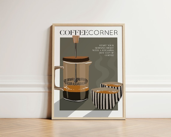 Coffee Corner Print, Coffee Poster, Kitchen Wall Art, Kitchen Decor, Aesthetic Wall Art, Apartment Wall Art, Trendy Kitchen Print, UNFRAMED
