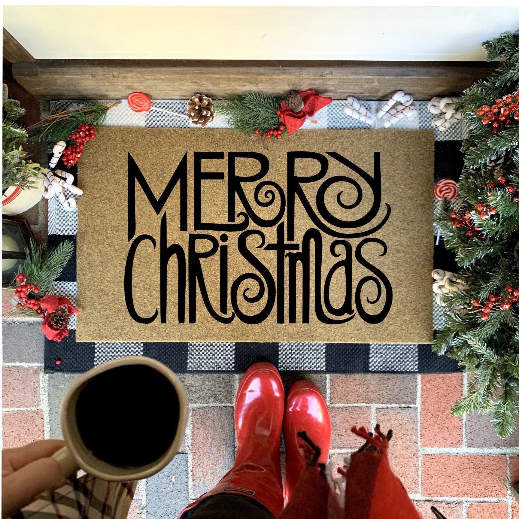 Merry Christmas Doormat Holiday Doormat Christmas | Etsy