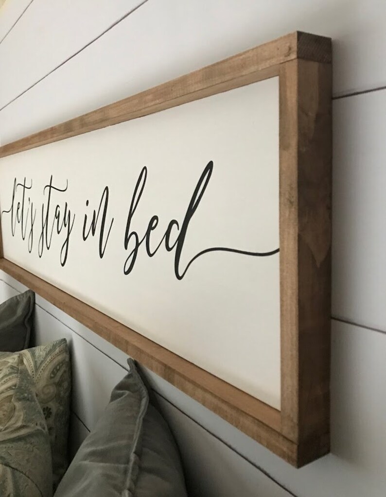 Let's Stay In Bed Wood Sign Over Bed Sign Large Etsy