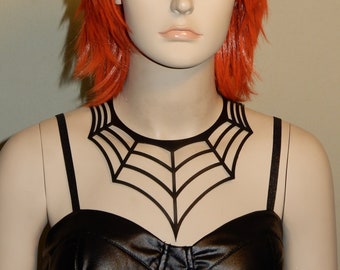 Goth Leather Spider Web Choker Necklace