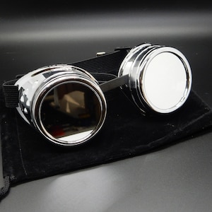 Silver Chrome Cyber Goggles with Transparent Mirror Lenses