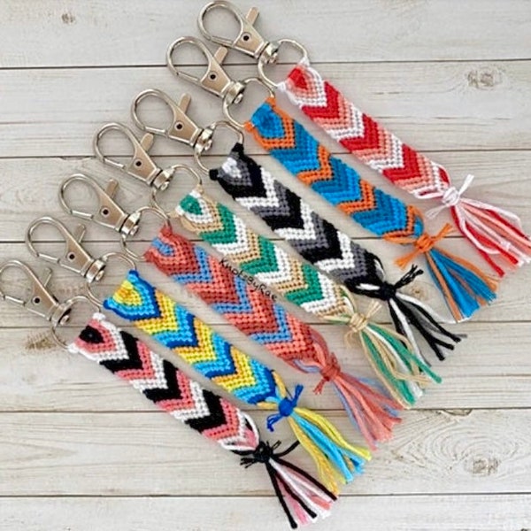 Custom Chevron Thread Keychains, Friendship Bracelet, Bag Charm, Knotted Macramé Keyrings