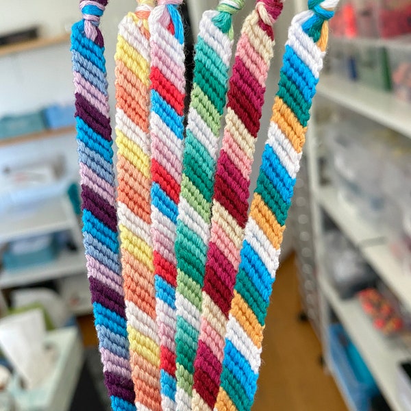 Custom Candy Stripe Friendship Bracelets, Colourful Woven String Bracelets