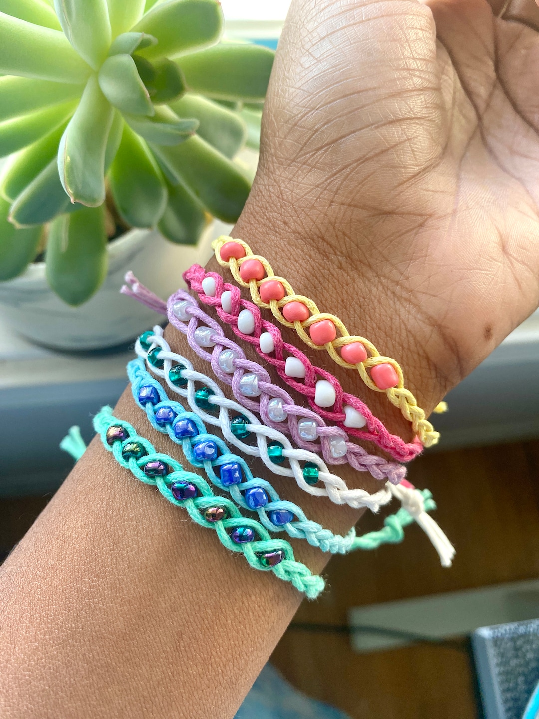 Wish Bracelets, Hemp Braided Anklets, Beaded Friendship Bracelets