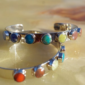 CHAKRA BRACELET ~ handmade bracelet with gems ~ cuff bracelet stones ~ silver chrysocolla bracelet for women ~ crystal bracelet with chakras