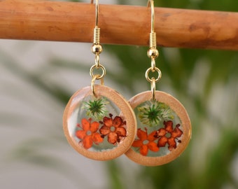 Real Flower Earrings / Gold & Silver Stainless Steel / Handmade in Colombia / Resin Earrings Flowers Inside / Pressed Flower Hippie Earrings