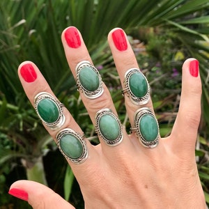 JADE RING oval handmade ring with stone natural stone rings alpaca silver ring green stone ring crystal ring green gem stone image 4