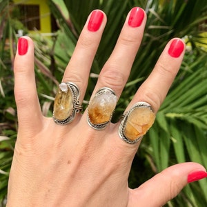 RAW CITRINE RING ~ big handmade rings for women ~ alpaca silver rings with natural gem ~ rough natural gem ~ citrine raw crystal ~ peru ring