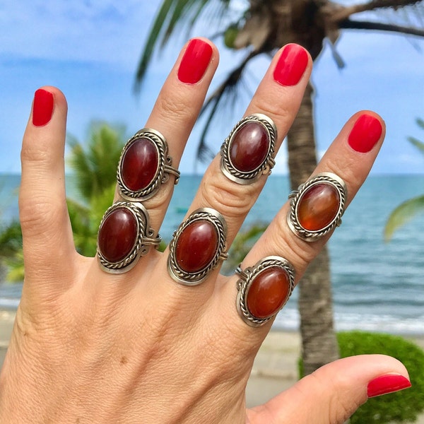 CARNELIAN RING oval ~ red agate ring for women and men ~ red gem stone ring ~ peru gem boho ring ~ orange crystal ring ~ handmade adjustable