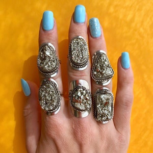RAW PYRITE RING ~ handmade alpaca silver ring ~ rough natural gem gold ~ crystal ring with raw gemstone ~ chunky ring ~ boho ring ~ hippie