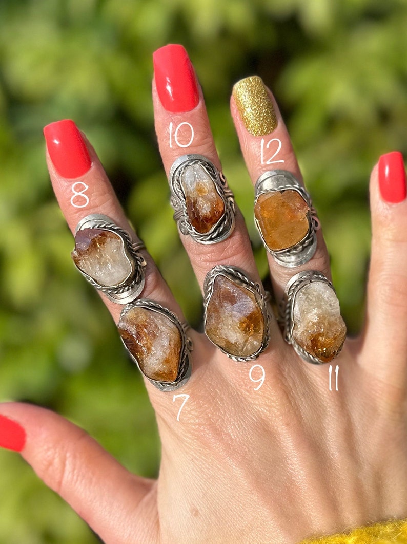 RAW CITRINE RING big handmade rings for women alpaca silver rings with natural gem rough natural gem citrine raw crystal peru ring image 4