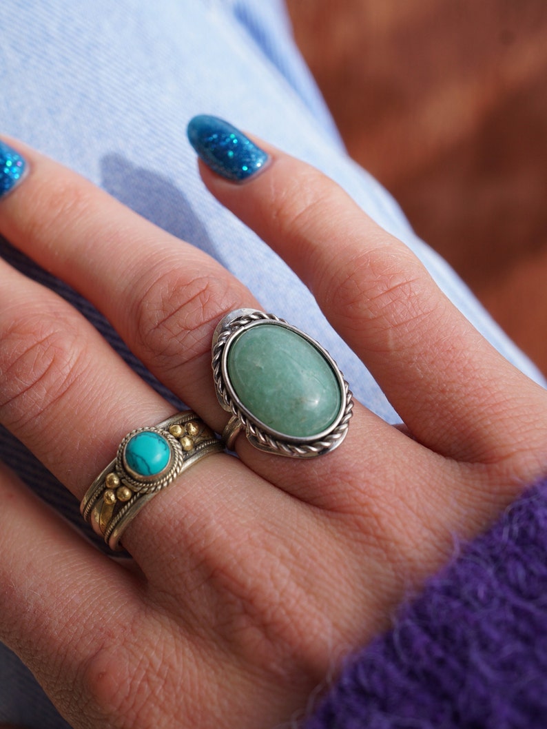 JADE RING oval handmade ring with stone natural stone rings alpaca silver ring green stone ring crystal ring green gem stone image 2