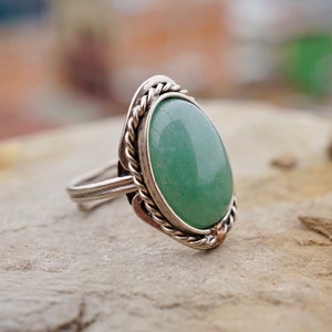 JADE RING oval handmade ring with stone natural stone rings alpaca silver ring green stone ring crystal ring green gem stone image 7