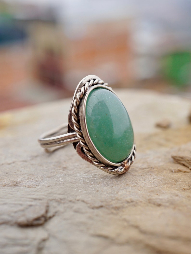JADE RING oval handmade ring with stone natural stone rings alpaca silver ring green stone ring crystal ring green gem stone image 7