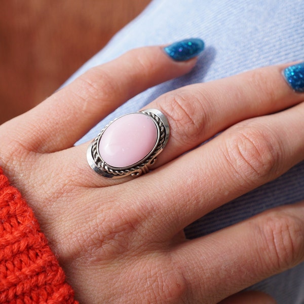 PINK OPAL RING oval ~ handcrafted rings for women ~ pink gemstone ring ~ crystal ring with opal ~ pink stone rings ~ pink mineral ring gem